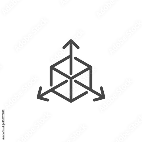 Icon on Engineering 3D modeling and Prototyping or Dimensions and Sizes. Such Line Sign as Geometric 3D Object plan-drawing. Vector Icon for Web and App in Outline Editable Stroke. photo