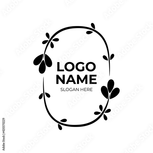 frame flower logo design with flat black color style