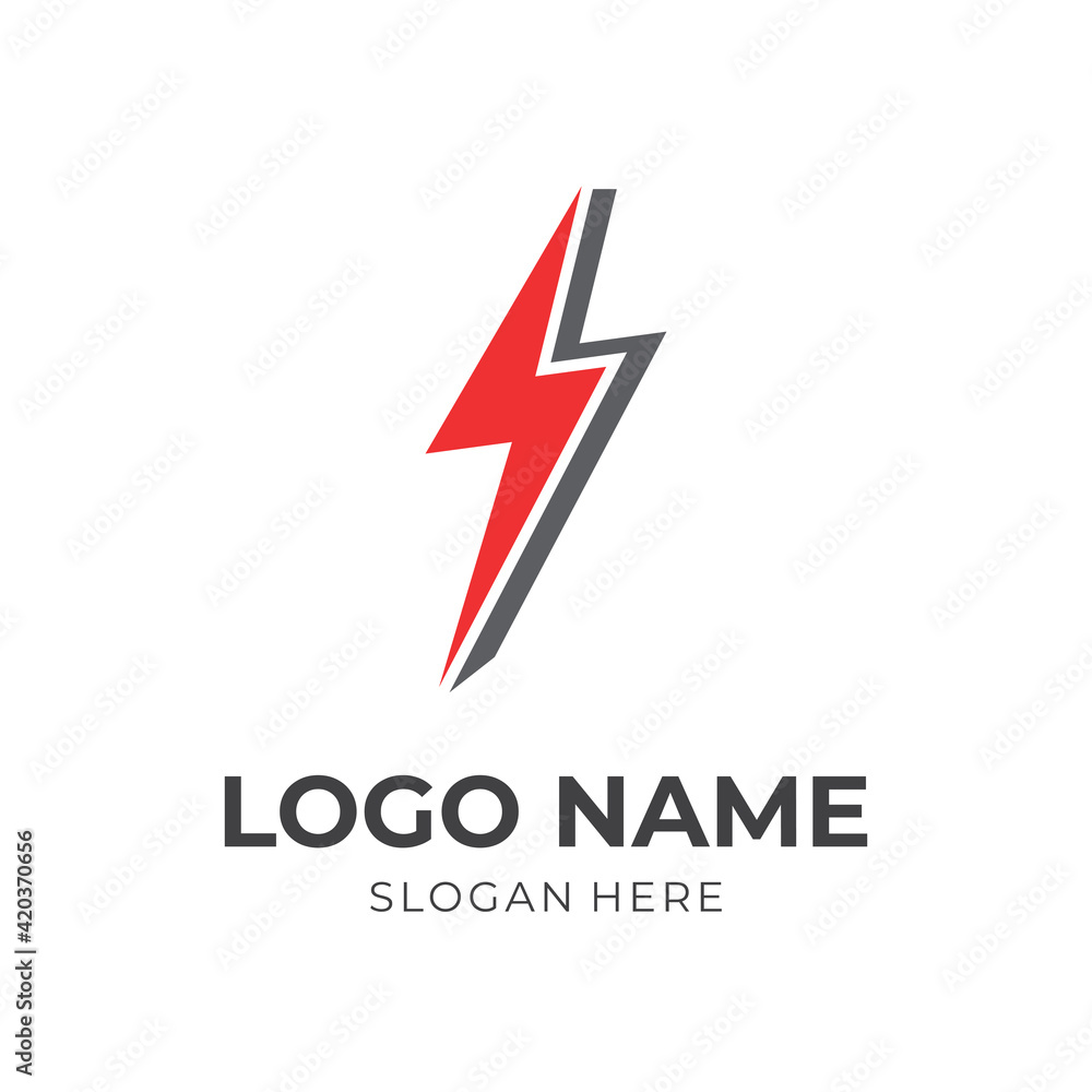 thunder logo template with flat red and black color style thunder logo template with flat red and black color style