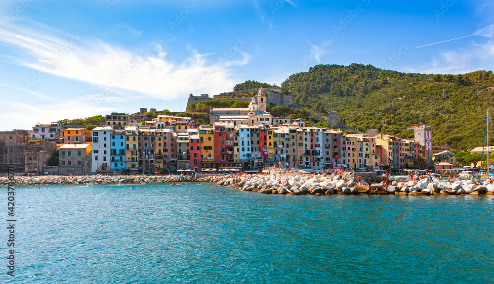 Colorful houses on the waterfront of Porto Venere . Liguria, Italy
