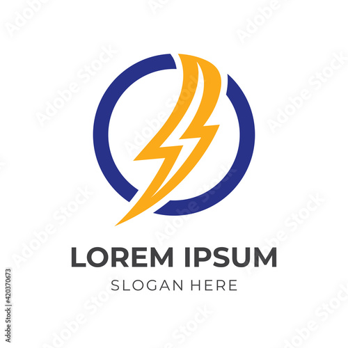 thunder logo template with flat yellow and blue color style