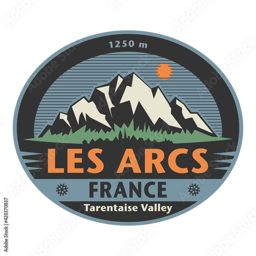 Abstract stamp or emblem with the name of Les Arcs, France