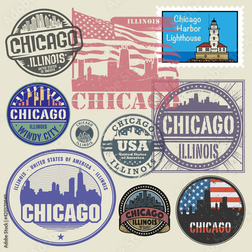 Stamps or labels set with name of Illinois, Chicago