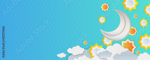 Ramadan greeting card. Ramadan Mubarak background with blue and yellow white color