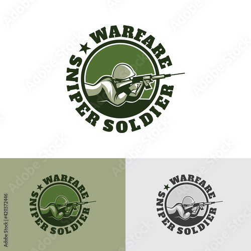 Warfare Sniper Soldier Logo Template Design Premium Vector