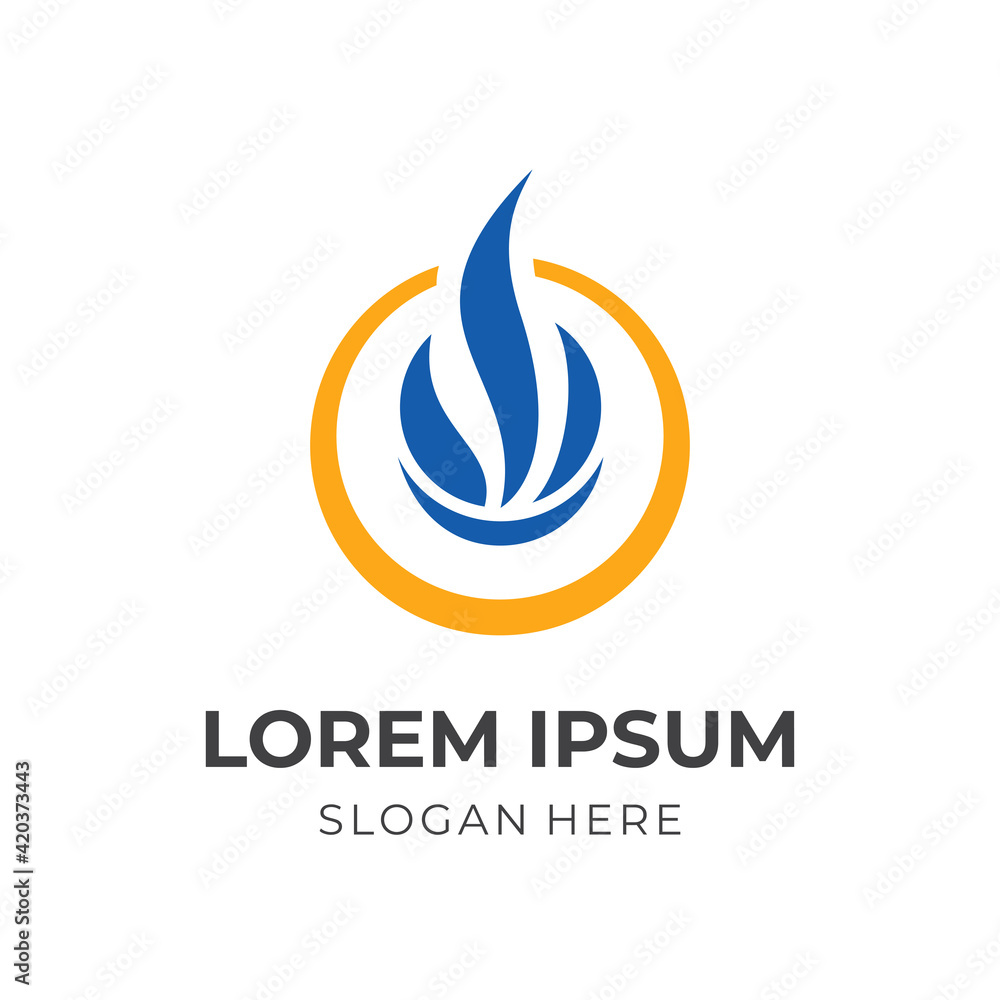fire logo concept with flat blue and yellow color style fire logo concept with flat blue and yellow color style
