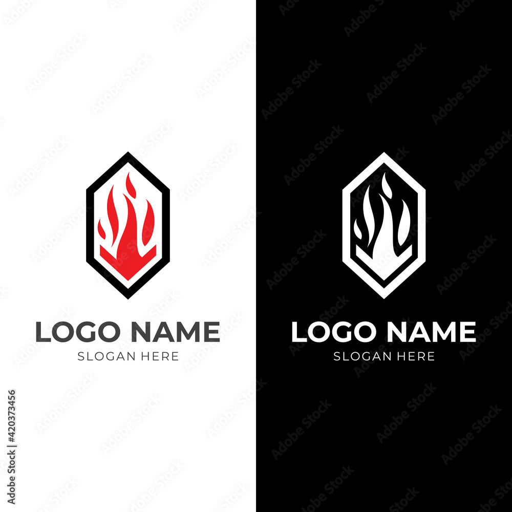 fire logo concept with flat red and black color style
