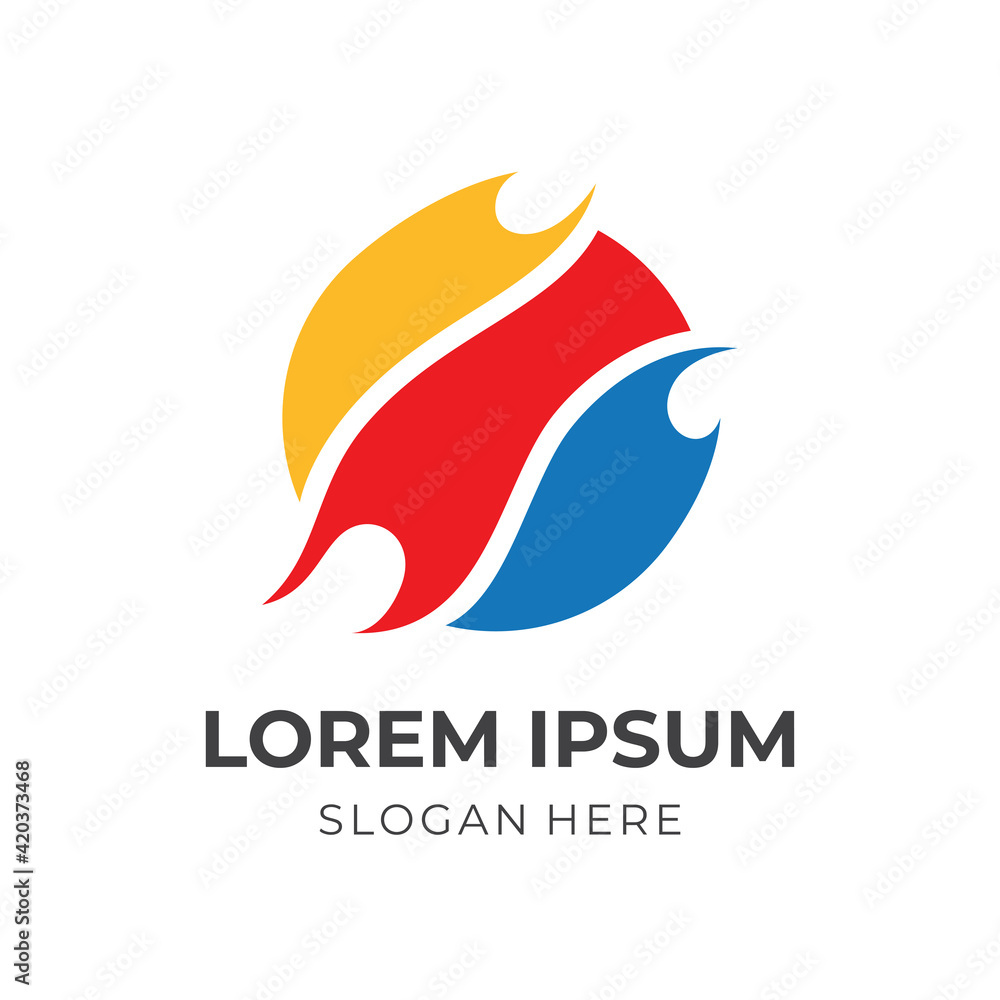 Fototapeta premium circle fire logo vector with flat colorful style