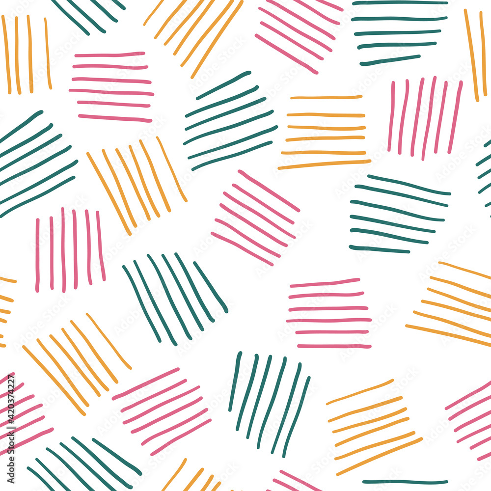 Seamless abstract pattern with different thin stripes. Vector illustration with colorful lines on white background Seamless abstract pattern with different thin stripes. Vector illustration with colorful lines on white background