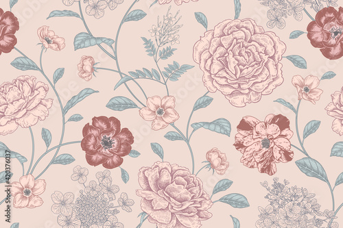 Floral pastel color background. Vector. Vintage.