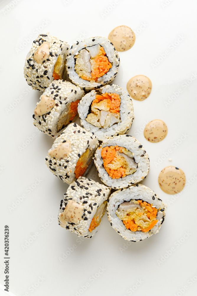 sushi set on the white plate sushi set on the white plate