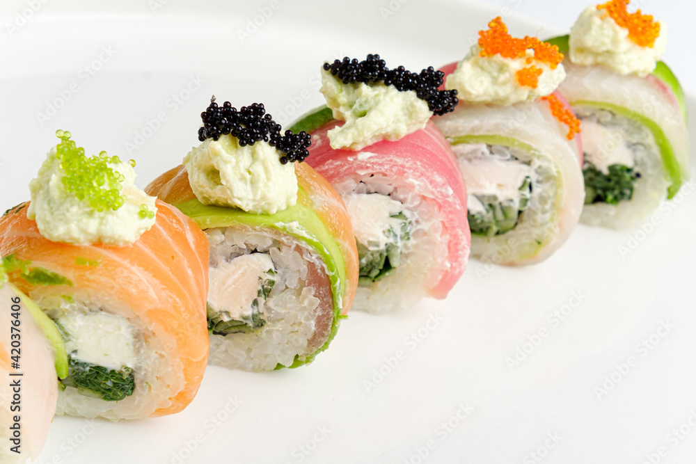 sushi set on the white plate sushi set on the white plate