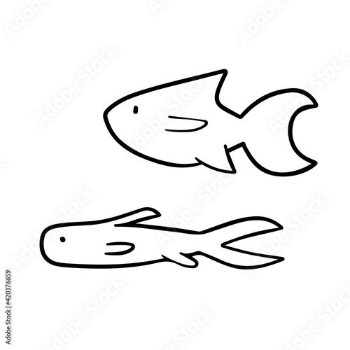 Fish outline vector. Cartoon saltwater fish objects isolated on white background. Atlantic fish doodle