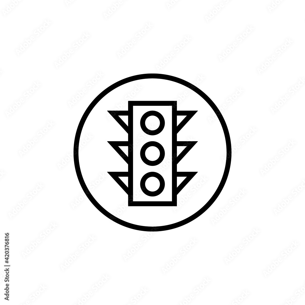 Warning sign with traffic light symbol, Traffic light sign, isolated on white background Warning sign with traffic light symbol, Traffic light sign, isolated on white background