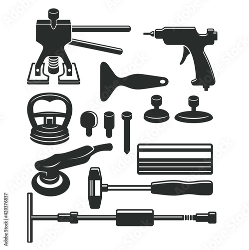a collections of auto dent or pdr tools icon, vector art.