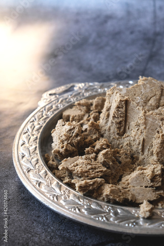 Halva, various local confectionery recipes in Western Asia. Dark background with copy space. 