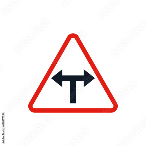 Free Download T intersection Traffic Sign, T-intersection road sign Vector icon, isolated on white background - GFXLoad