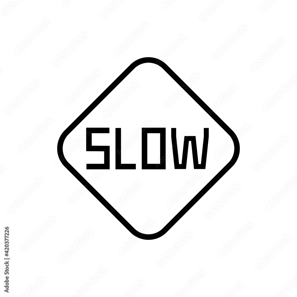Slow Down yellow road sign icon, isolated on white background Slow Down yellow road sign icon, isolated on white background