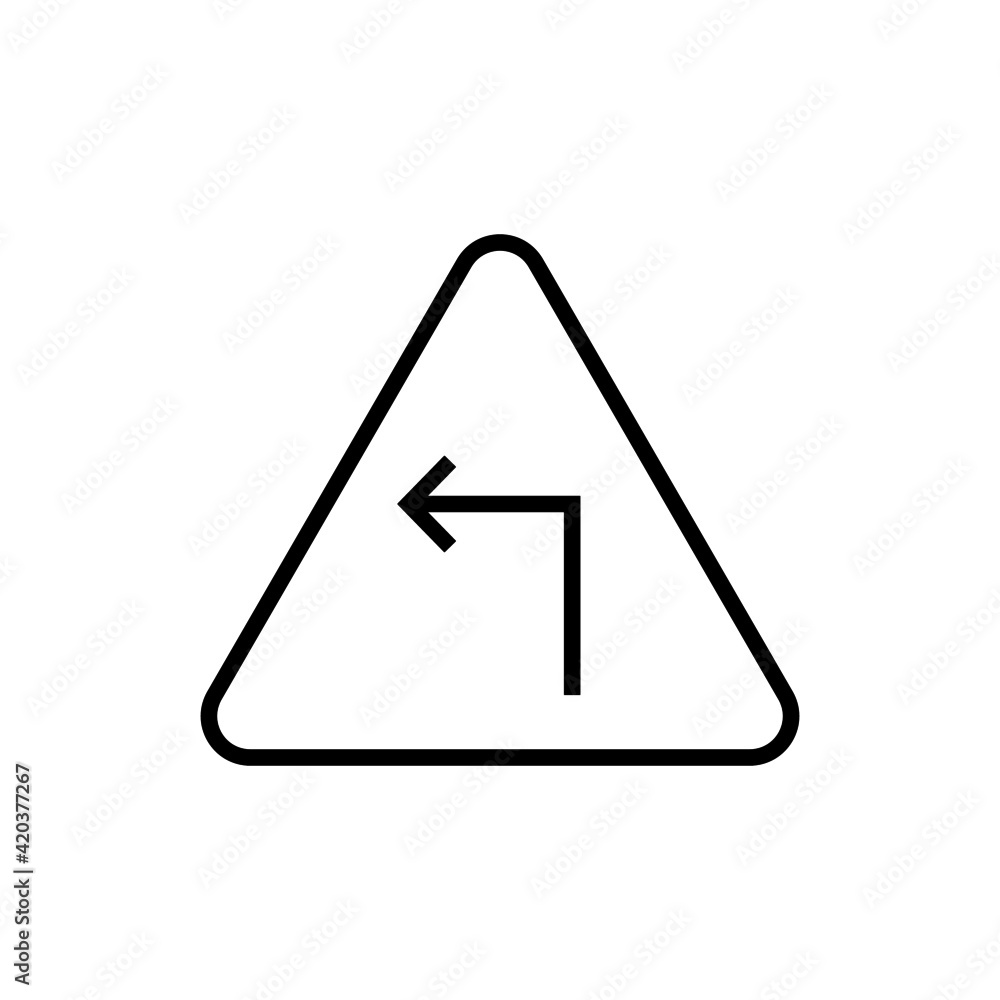 Turn Left Traffic Sign Vector icon, isolated on white background Turn Left Traffic Sign Vector icon, isolated on white background