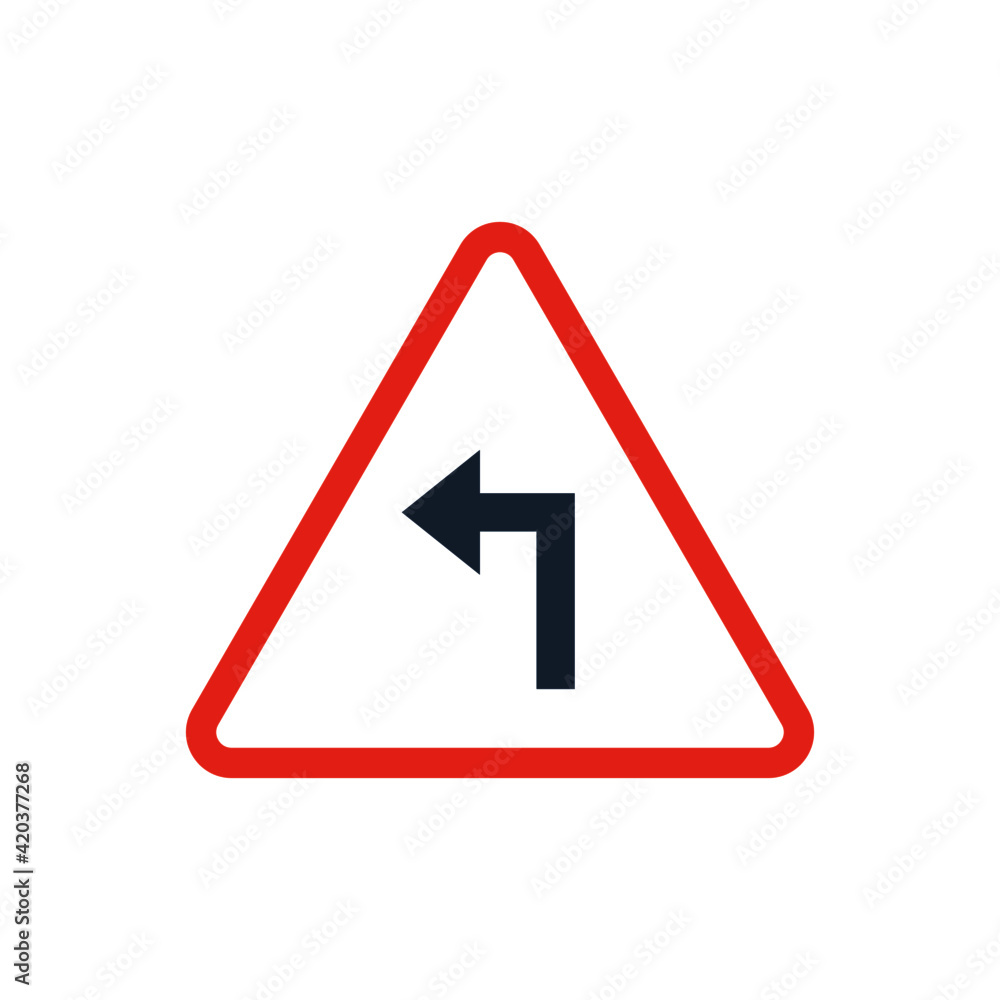 Turn Left Traffic Sign Vector icon, isolated on white background Turn Left Traffic Sign Vector icon, isolated on white background