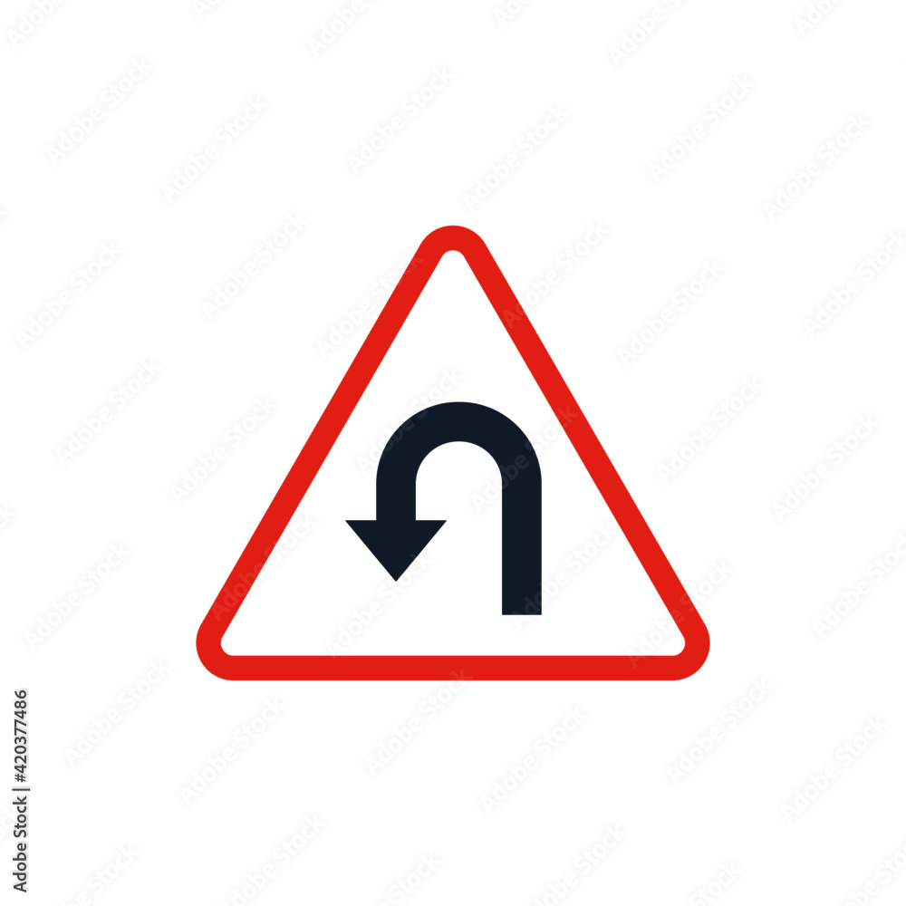 U Turn Road Sign icon, isolated on white background U Turn Road Sign icon, isolated on white background