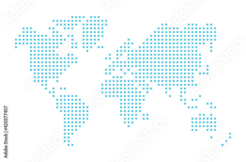 Simplified world map drawn with square dots . Vector illustration.