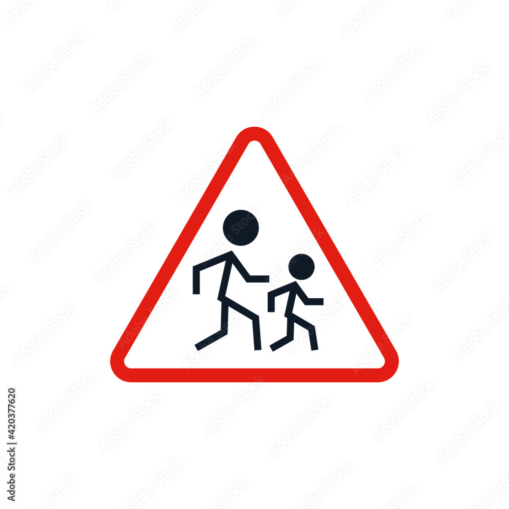 Caution Children Crossing Road Sign icon, isolated on white background Caution Children Crossing Road Sign icon, isolated on white background