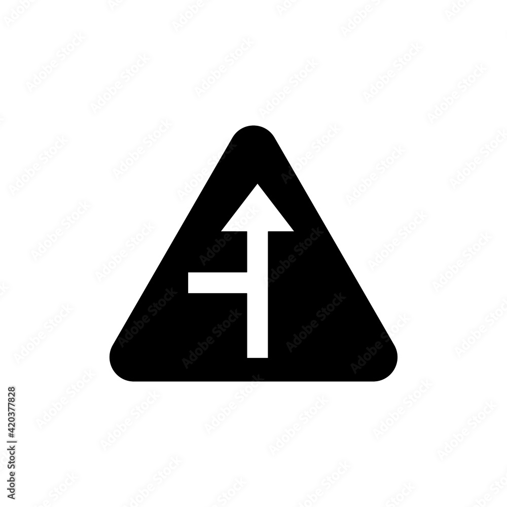 Traffic sign Side road in solid black flat shape glyph icon, isolated on white background Traffic sign Side road in solid black flat shape glyph icon, isolated on white background
