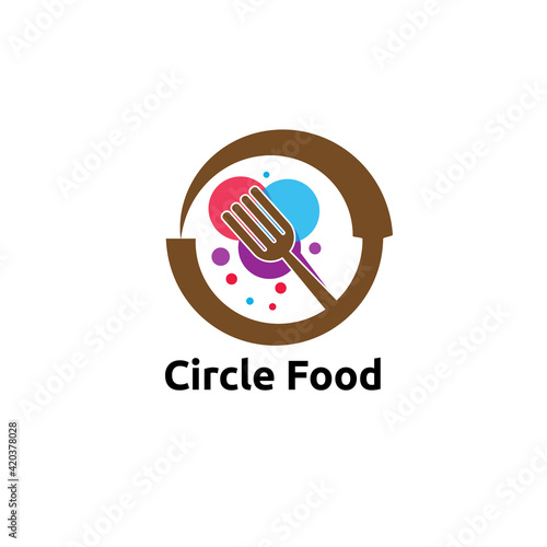 circle food with fork logo vector concept, icon, element, and template for company