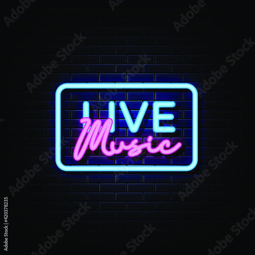 Live music neon sign vector. Live music design template neon sign