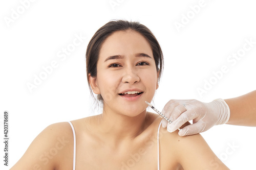 Beautiful woman gets injections. Cosmetology