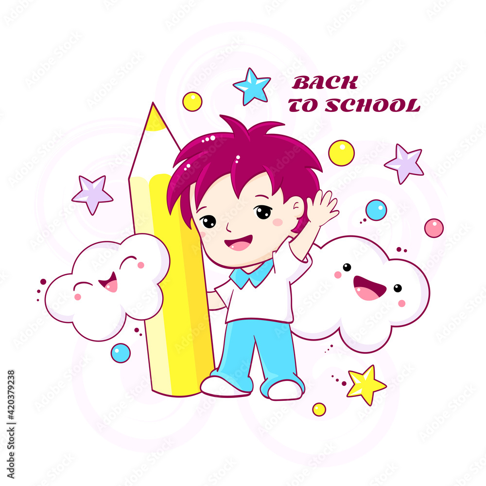 Back to school. Little smiling school boy with pencil Back to school. Little smiling school boy with pencil