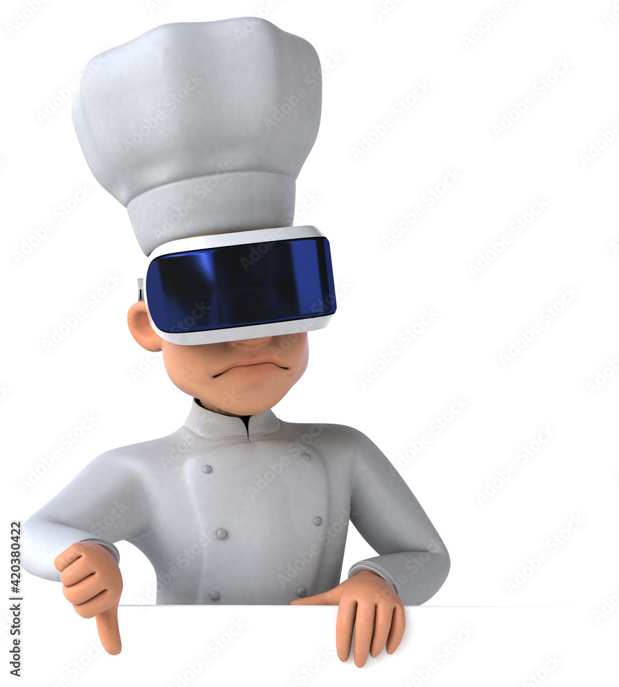 Fun 3D Illustration of a chef with a VR Helmet Fun 3D Illustration of a chef with a VR Helmet