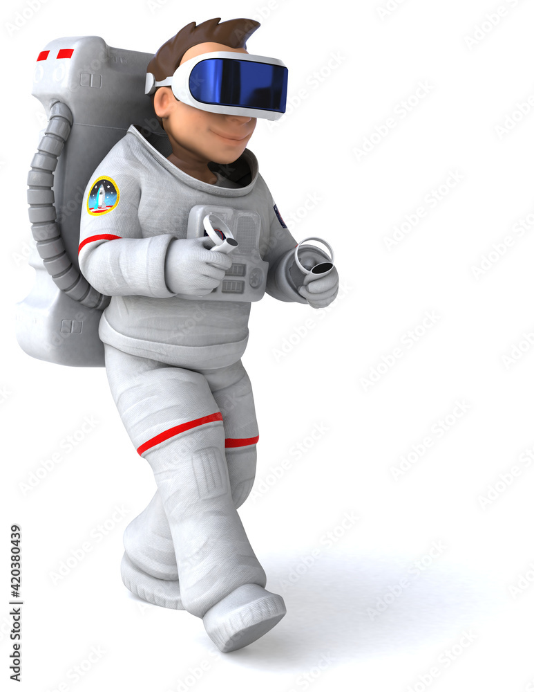 Fun 3D Illustration of an astronaut with a VR Helmet