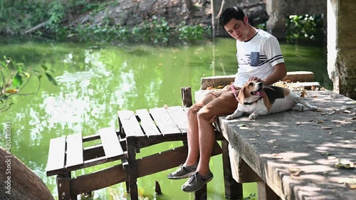 Enjoying a beautiful day with a dog