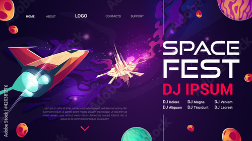Space fest cartoon landing page invitation to show