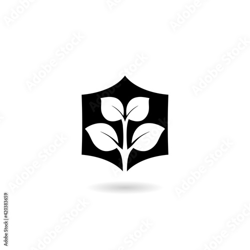 Shield with leaf icon with shadow