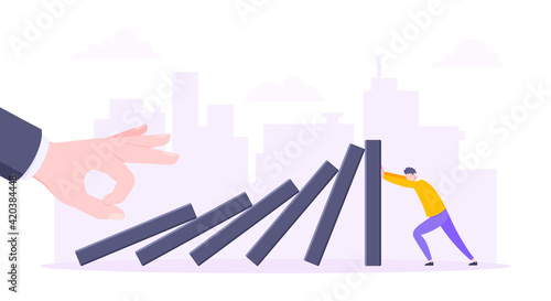 Business resilience or domino effect metaphor vector illustration.