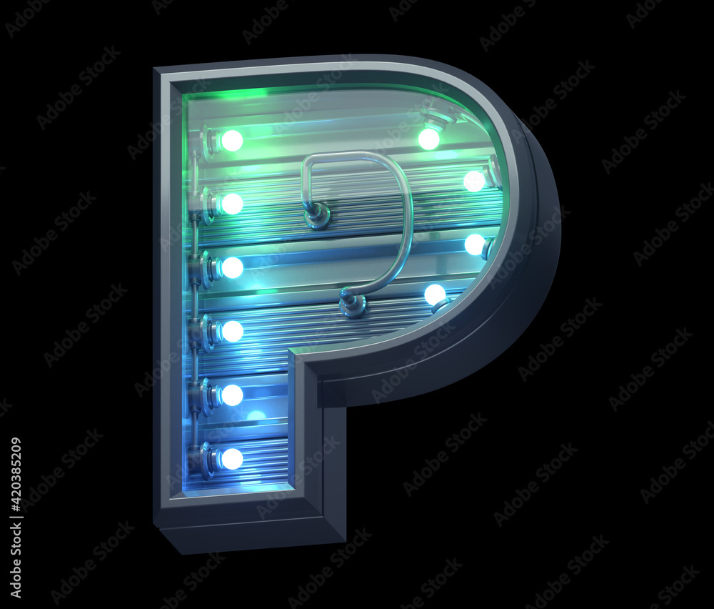 Futuristic font with menthe and blue light. Letter P. Futuristic font with menthe and blue light. Letter P.