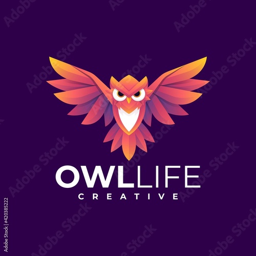 Vector Logo Illustration Owl Life Gradient Colorful Style.