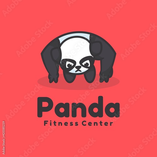 Vector Logo Illustration Panda Mascot Cartoon Style.