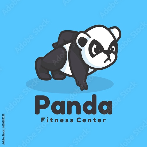 Vector Logo Illustration Panda Mascot Cartoon Style.