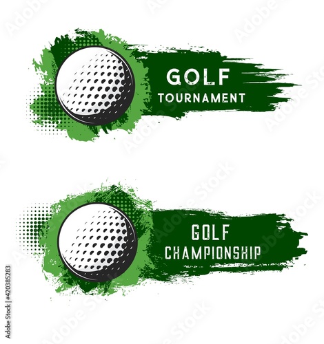 Golf ball with green grunge strokes isolated.
