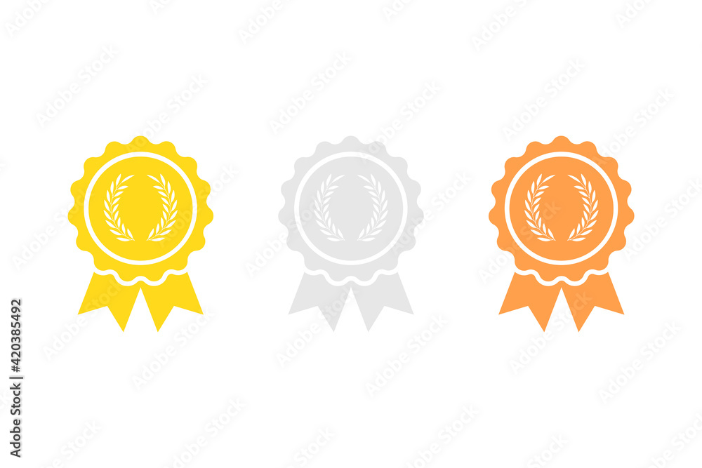 Set of medals with laurel icon .Vector illustration isolated on white background.