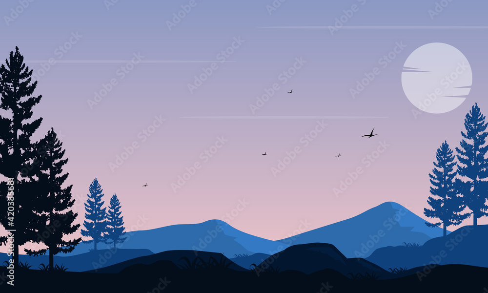 A fresh morning sky with a beautiful panoramic view of the morning. Vector illustration