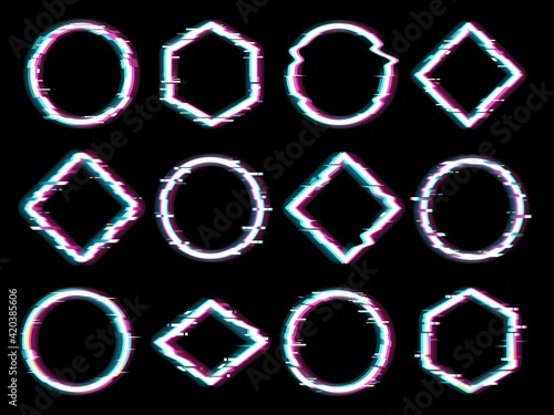 Geometrical figures vector set with glitch effect