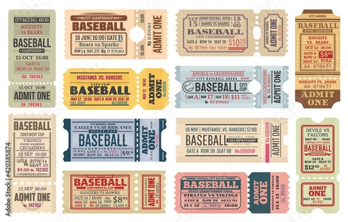 Vintage tickets on baseball game vector templates
