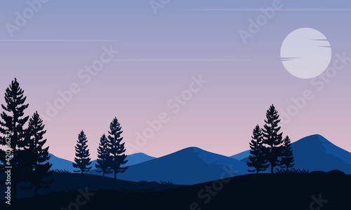 Sunny morning with a very beautiful view of the mountains from the edge of the city. Vector illustration © City