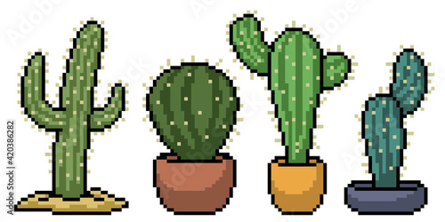 pixel art of cactus decoration set