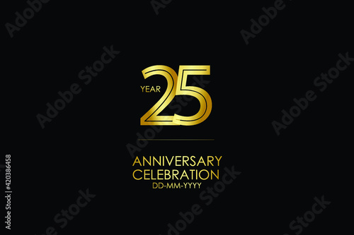 25 year anniversary celebration Gold Line. logotype isolated on Black background for celebration, invitation card, and greeting card-Vector